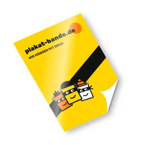 Plakat auf Fotopapier mit Glanzstreifen, Eselsohr mit weißer Rückseite